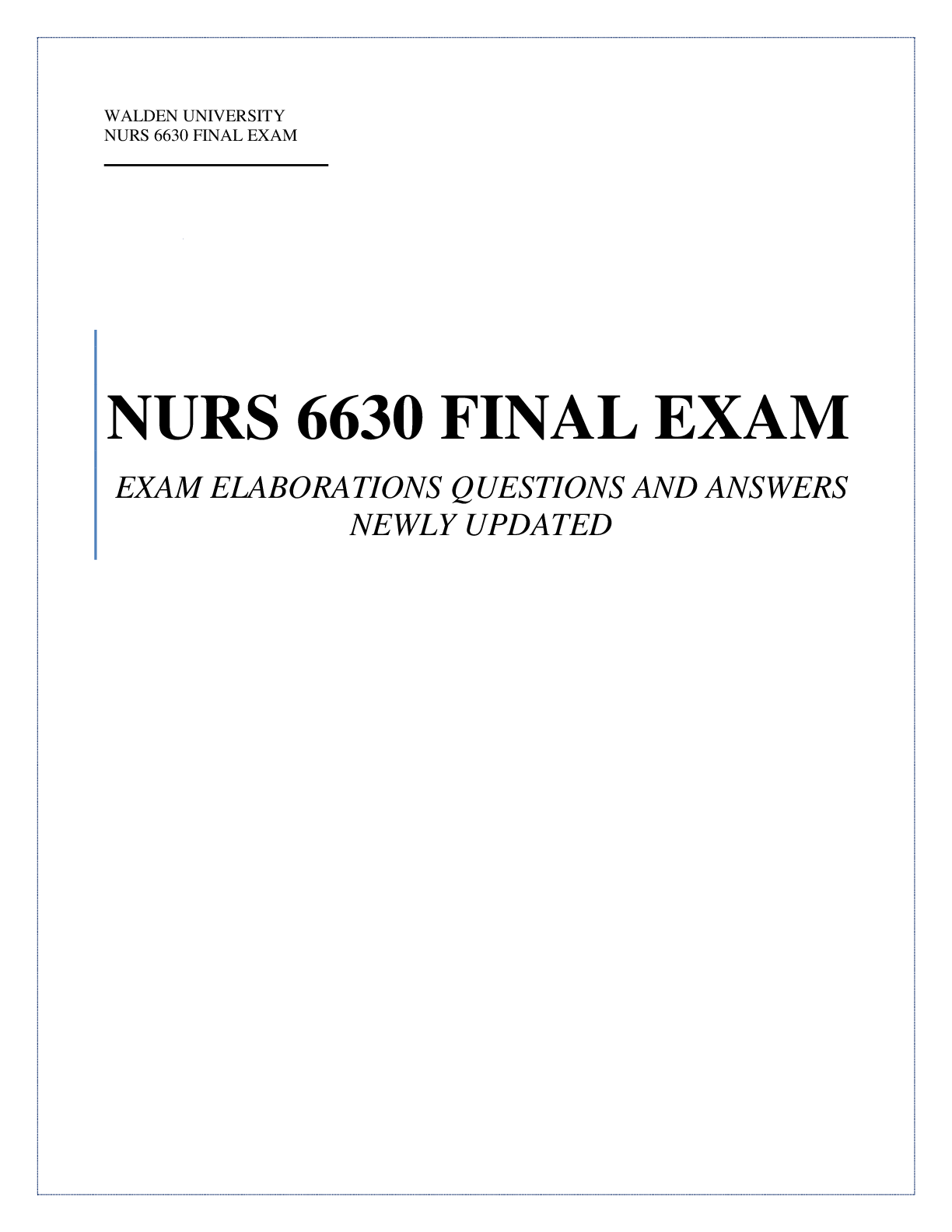 Preview image for NURS 6630 Final Exam, 75 Questions & Answers | Walden University